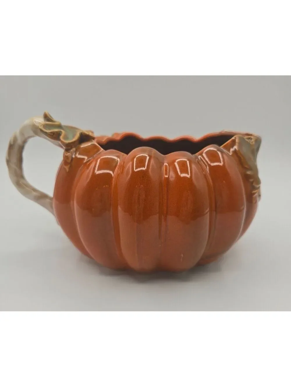 Vintage Ceramic Pumpkin Gravy Boat Harvest Thanksgiving Fall Serveware